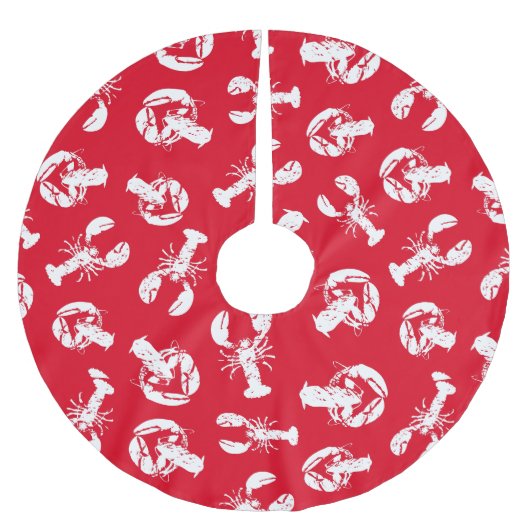 Lobster Pattern Red White Polyester Weihnachtsbaumdecke (Vorderseite)