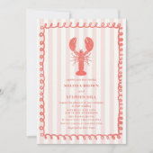 Lobster Pink Stripe Nautical Wedding Einladung (Vorderseite)