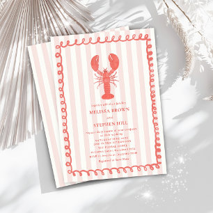 Lobster Pink Stripe Nautical Wedding Einladung