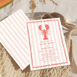 Lobster Pink Stripe Nautical Wedding Einladung