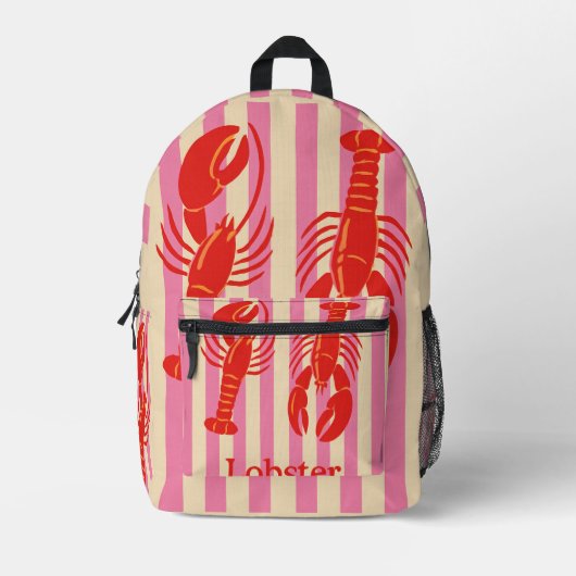 Lobster Pop Bold Crustaceans on Candy Stripes Bedruckter Rucksack (Vorderseite)