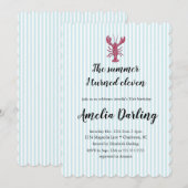 Lobster Preppy Blue Stripe Summer I turned Eleven Einladung (Vorne/Hinten)