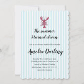 Lobster Preppy Blue Stripe Summer I turned Eleven Einladung (Vorderseite)