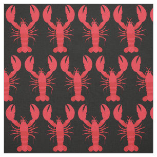 Lobster Print Fabric Black Stoff