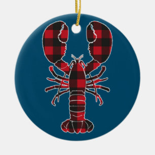 Lobster Red Kariert Buffalo Matching Pajama Family Keramik Ornament