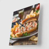 Lobster Roll And Potato Chips Quadratische Wanduhr (Winkel)