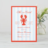 Lobster She's a Catch Beach Coastal Bridal Shower Einladung (Stehend Vorderseite)