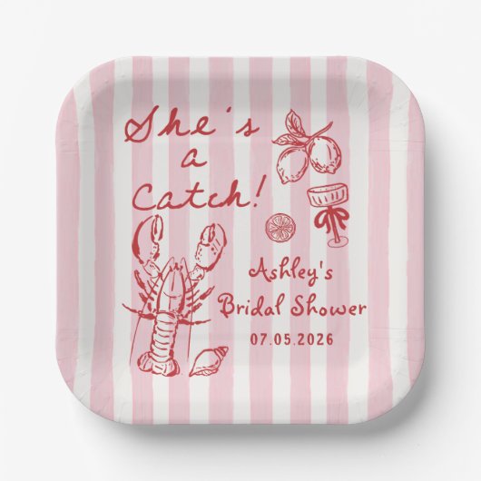 Lobster She's A Catch Bridal Shower Paper Plates Pappteller (Vorderseite)