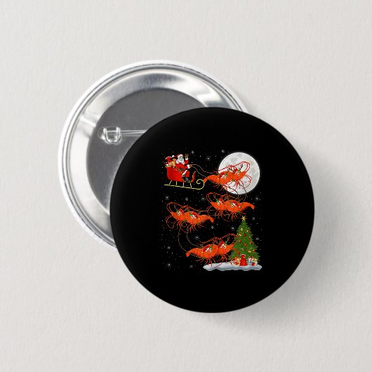 Lobster Shrimp Santa Sleigh Flying Funny Magical C Button (Vorne & Hinten)