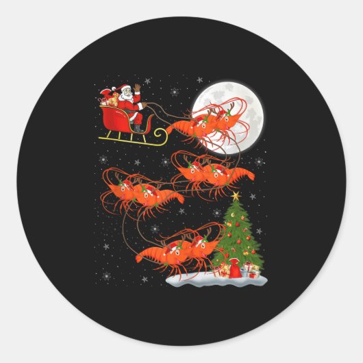 Lobster Shrimp Santa Sleigh Flying Funny Magical C Runder Aufkleber (Vorderseite)
