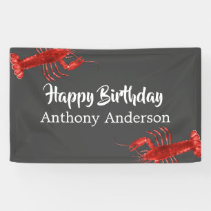 Lobster Themed Dark Gray Fun Birthday Party Custom Banner