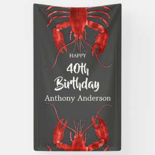 Lobster Themed Dark Gray Fun Birthday Party Custom Banner