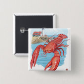 Lobster und Portland Lighthouse Szene Button (Vorne & Hinten)