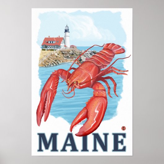 Lobster und Portland Lighthouse Szene Poster (Vorne)