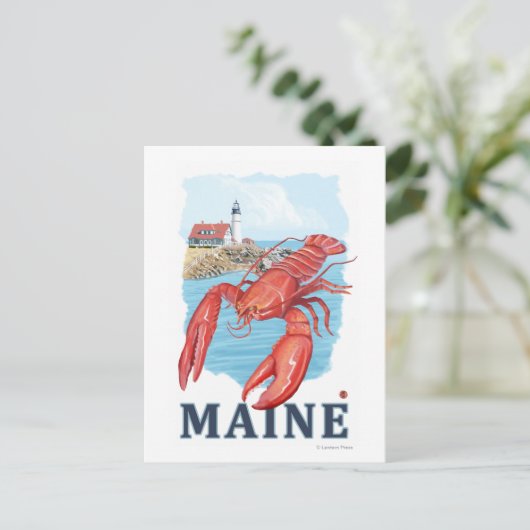 Lobster und Portland Lighthouse Szene Postkarte (Stehend Vorderseite)