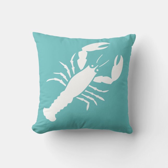 LOBSTER WHITE auf aquamarin blauem Kissen (Vorderseite)