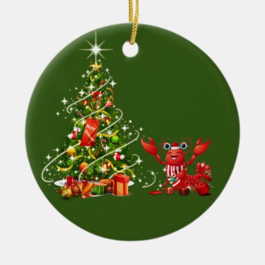 Lobster With Christmas Scafts Santa Hat Keramik Ornament (Vorne)