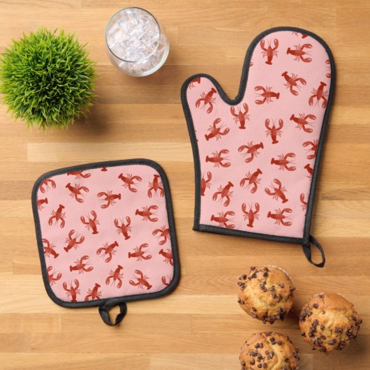Lobsters Design Oven Mitt & Pot Holder Set (Oben Unten)