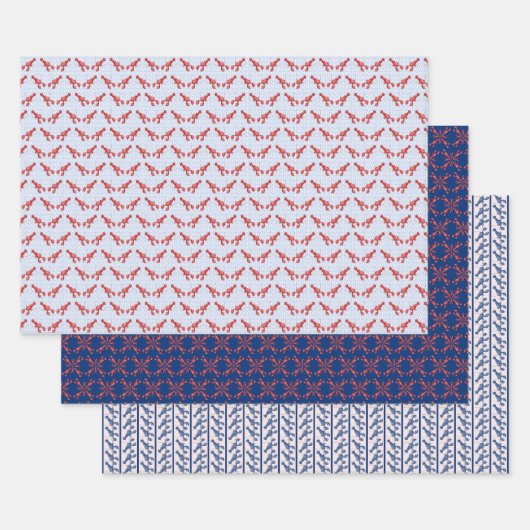 Lobsters Wrapping Paper Flat Sheet Set of 3 Geschenkpapier Set (Set)