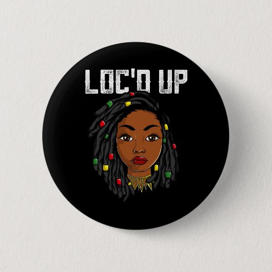 Loc’d Up Afro Schwarze Frauenbekleidung, Afroameri Button (Vorderseite)