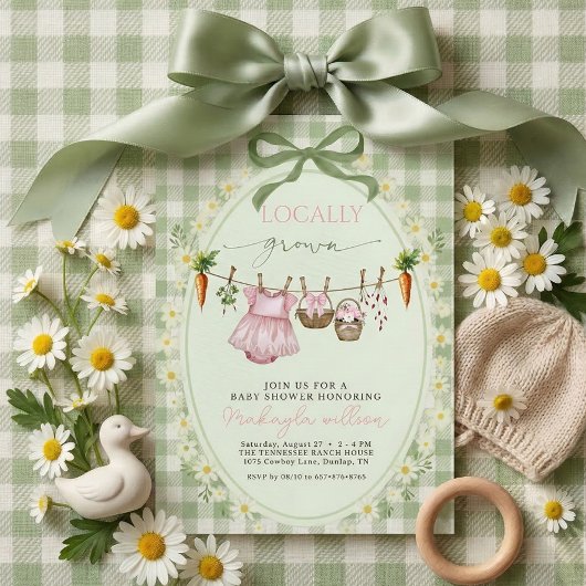 Local Grown Gingham Baby Mädchen Dusche Einladung