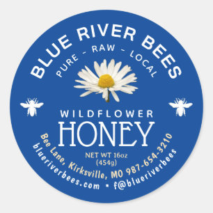 Local Honey Daisy Blue Label mit Facebook Handle Runder Aufkleber