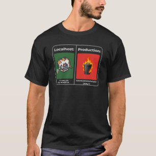 Localhost vs Production Müllcontainer Feuer Entwic T-Shirt