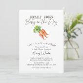 Locally Grown Baby Shower Carrot Watercolor Rustic Einladung (Stehend Vorderseite)
