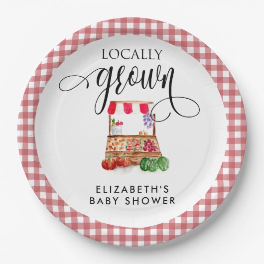 Locally Grown Baby Shower Carrots Gingham Pappteller (Vorderseite)