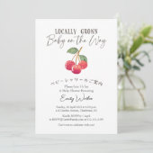 Locally Grown Baby Shower Cherry Watercolor Rustic Einladung (Stehend Vorderseite)