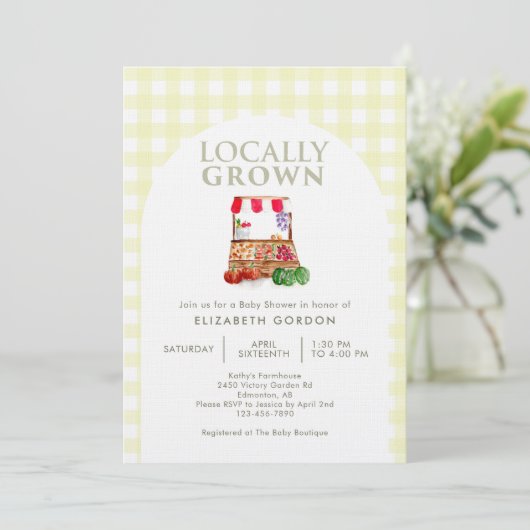 Locally Grown Baby Shower Farm Market Gingham Einladung (Stehend Vorderseite)