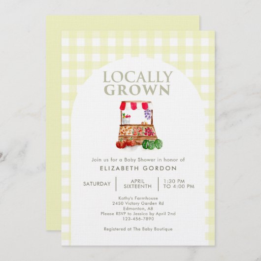 Locally Grown Baby Shower Farm Market Gingham Einladung (Vorne/Hinten)