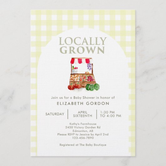 Locally Grown Baby Shower Farm Market Gingham Einladung (Vorderseite)