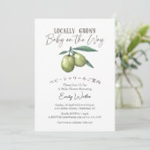 Locally Grown Baby Shower Olive Watercolor Rustic Einladung (Stehend Vorderseite)