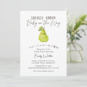 Locally Grown Baby Shower Pear Watercolor Rustic Einladung (Stehend Vorderseite)