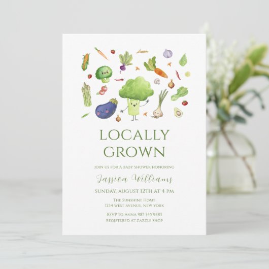 Locally grown Bundle Vegetables Baby Shower Einladung (Stehend Vorderseite)