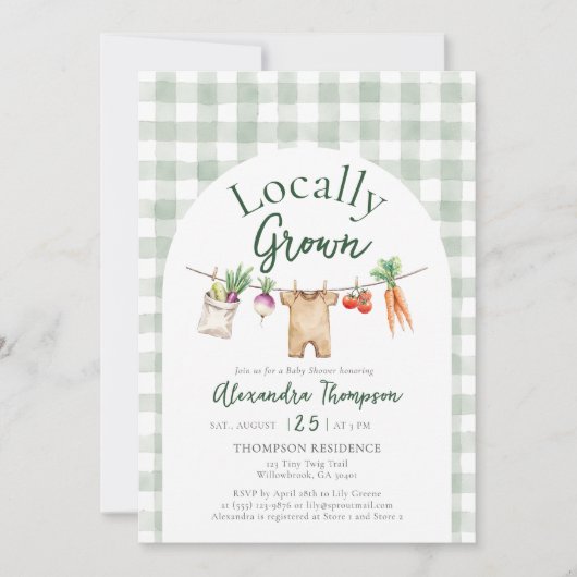 Locally Grown Clothes Line Farm Fresh Baby Shower Einladung (Vorderseite)