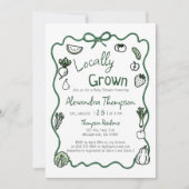 Locally Grown Hand Drawn Bow Squiggle Baby Shower Einladung (Vorderseite)