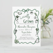 Locally Grown Hand Drawn Bow Squiggle Baby Shower Einladung (Stehend Vorderseite)