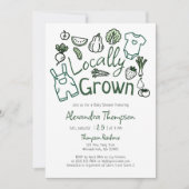 Locally Grown Hand Drawn Farm Veggies Baby Shower Einladung (Vorderseite)