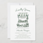 Locally Grown Market Stand Green Baby Shower Einladung (Vorderseite)