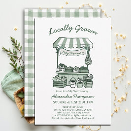 Locally Grown Market Stand Sage Green Baby Shower Einladung