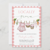 Locally Grown Pink Farmers Baby Girl Shower Einladung (Vorderseite)