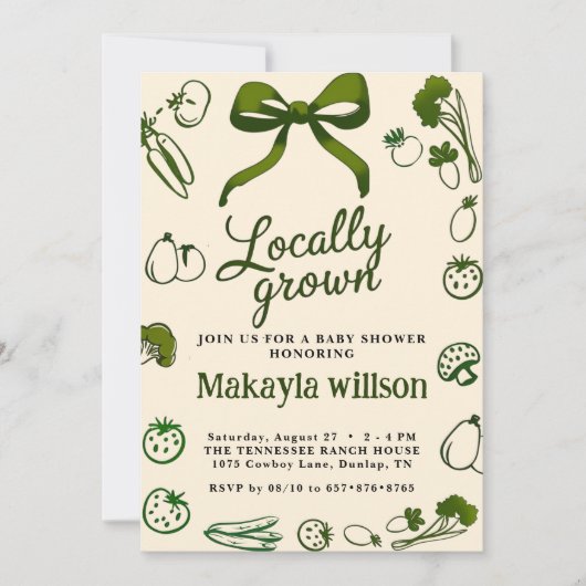 Locally Grown Rustic Hand-Drawn Baby Shower Einladung (Vorderseite)