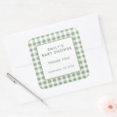Locally Grown Sage Gingham Baby Shower Thank You Quadratischer Aufkleber (Umschlag)