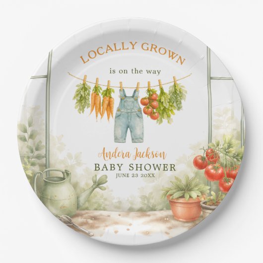 Locally Grown Veggie Clothesline Baby Shower Pappteller (Vorderseite)