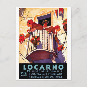 Locarno, Schweiz, Frauen auf Terrasse, Blumen Postkarte