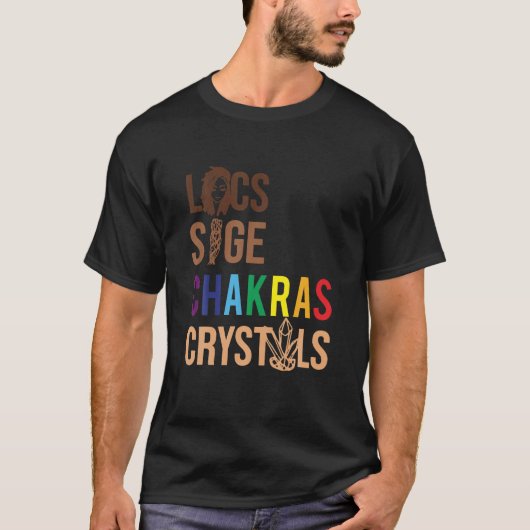 Locations Sage Chakras Crystals T Shirt Black Quee (Vorderseite)