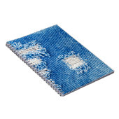 Loch auf Denim Jeans. Ripped Destroyed Torn Blue j Notizblock (Rechte Seite)