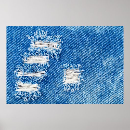 Loch auf Denim Jeans. Ripped Destroyed Torn Blue j Poster (Vorne)